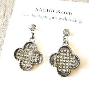 Elegant Silver Crystal Earrings, lucky clover, boutique jewelry, new